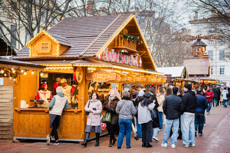 France, Lyon, 2025-11-25. The Christmas market at Place Carnot has just opened its doors, one month before the end-of-ye