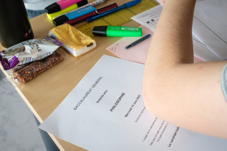 France, Lyon, 2023-06-14. Beginning of the philosophy baccalaureat exams at Lycee du Docteur Charles Merieux. Students i