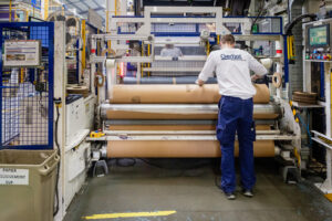 France, Tarare, 2024-04-30. A worker at Gerflor, which will supply 33,000 m2 of sports flooring for the Paris 2024 Olymp