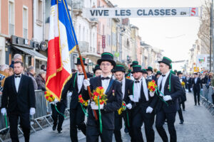 France, Villefranche sur Saone, 2025-01-26. Traditional wave of conscripts in the rue nationale. The classes in 5 marche