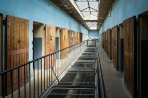 France, Lyon, 2026-06-16. A corridor in Montluc Prison showing the cell doors. A military prison where Jean Moulin and M