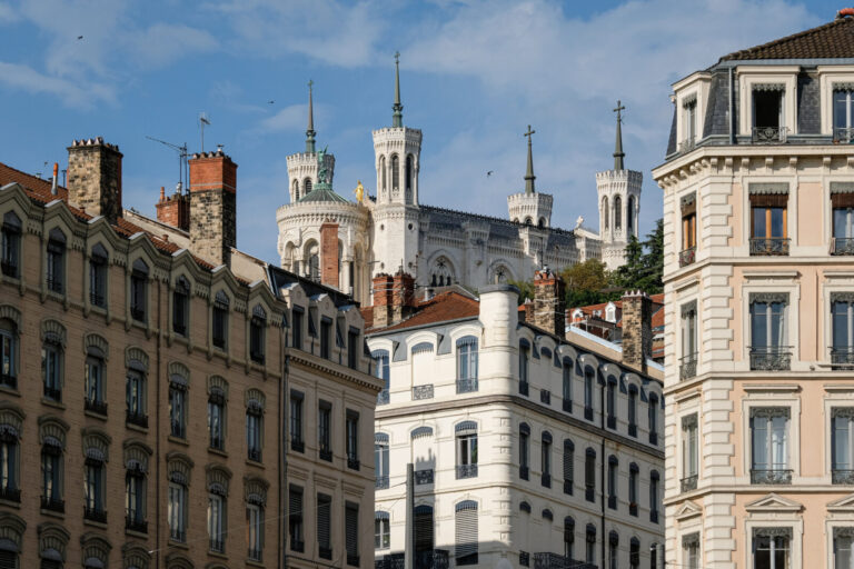 France, Lyon, 2022-07-04. View on the basilica of fouviere above the buildings of the old lyon.Photograph by Franck CHA