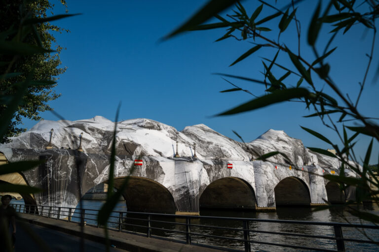 France, Paris, 2026-06-27. Art installation by JR on the Pont Neuf in Paris, transforming the city's oldest bridge into 