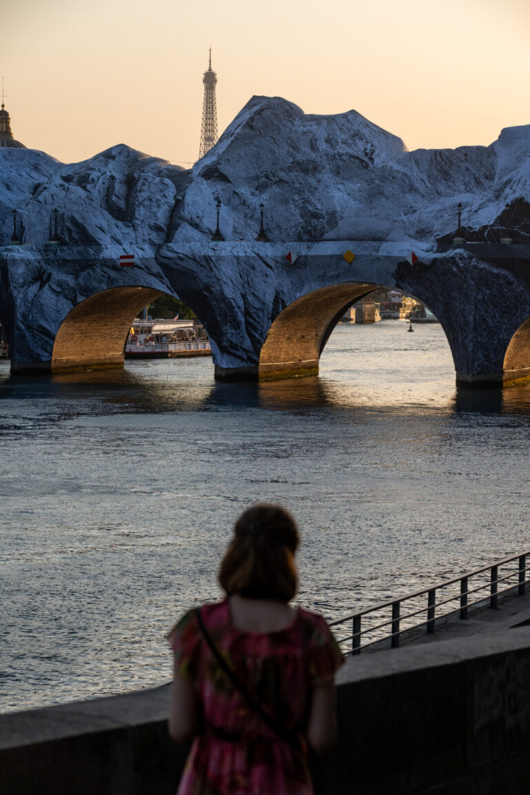 France, Paris, 2026-06-27. Art installation by JR on the Pont Neuf in Paris, transforming the city's oldest bridge into 