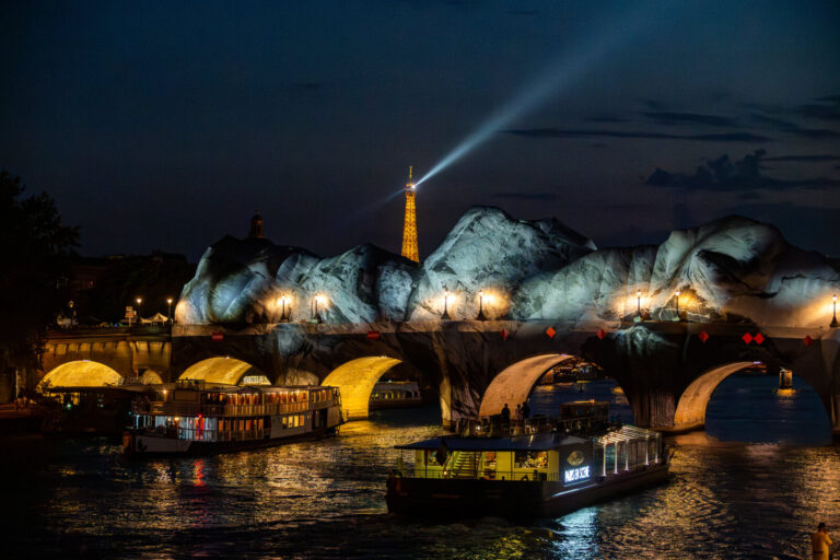 France, Paris, 2026-06-27. Art installation by JR on the Pont Neuf in Paris, transforming the city's oldest bridge into 