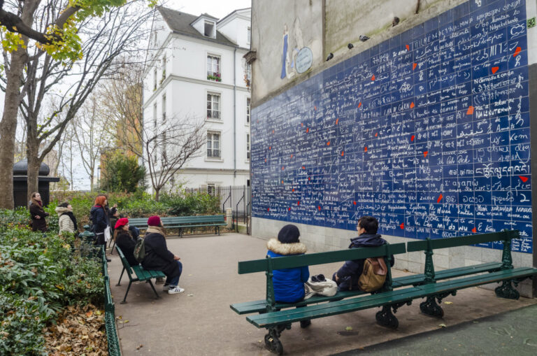 France, Paris, 2015-11-30. The I Love You Wall, located in Square Jehan-Rictus in Montmartre, features the words "I love