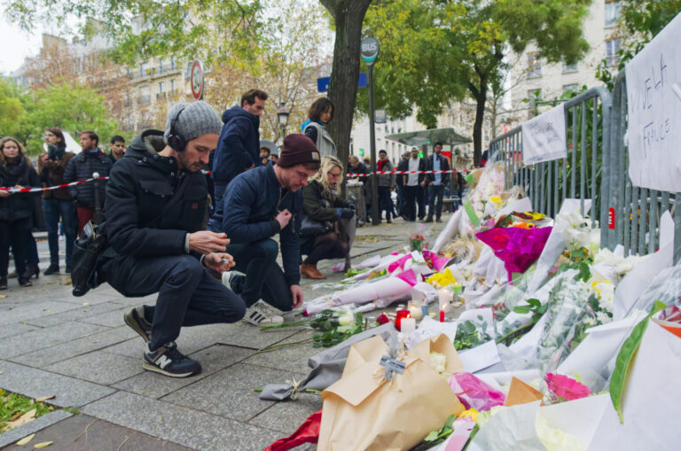France, Paris, 2015-11-14. In the aftermath of the November 13 attacks in Paris, thousands gathered outside the Bataclan