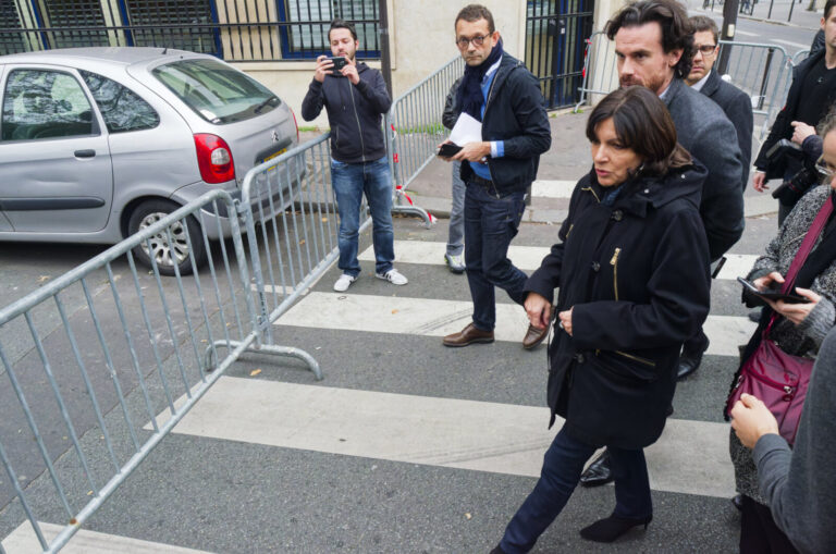 France, Paris, 2015-11-14. In the aftermath of the November 13 attacks in Paris, thousands gathered outside the Bataclan