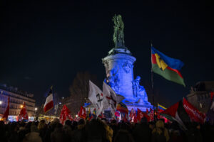 France, Paris, 2026-01-03. Demonstrations this evening in Paris, at Place de la Republique, in response to the historic