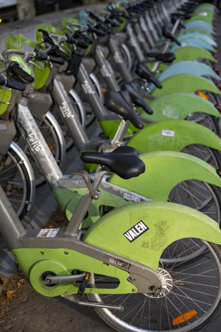 France, Paris, 2026-08-22. Velib' bicycles in Paris. Velib' Metropole, launched in 2007, is one of the main bike-sharing