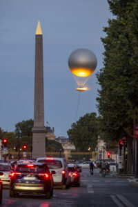 Paris, France, 2026-08-01. Paris, France. The illuminated Olympic cauldron, installed in the Tuileries Garden in the hea