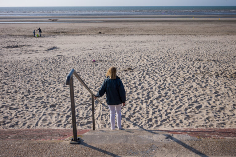 France, Bray Dunes, 2022-05-19. In the context of climate change the retreat of the coast and the dunes is visible. In s