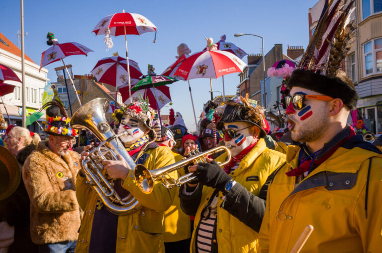 France, Bray-Dunes, 2025-02-02. Dunkirk Carnival, the Bray-Dunes band on parade. This carnival is a centuries-old tradit