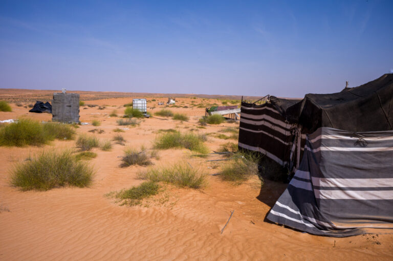 Oman, Wahiba desert, 2024-02-18. Bedouin camp, water reserves visible. Photograph by Guy LEROY / Collectif DR.
Oman, des