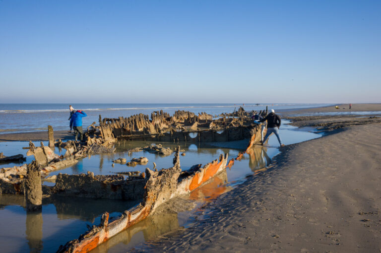 France, Bray-Dunes, 2025-02-01. View of the Devonia, a ship bombed by the German army during Operation Dynamo (May-June 