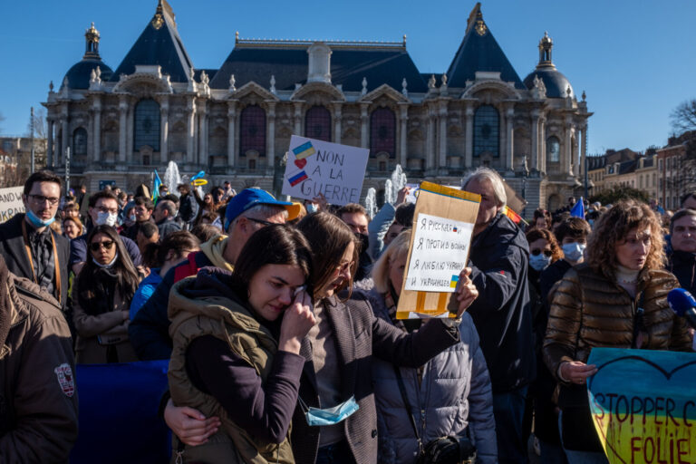 France, Lille (Hauts-de-France), 2022-02-26. The Russian army invades Ukraine. Hundreds of people gathered in Place de l