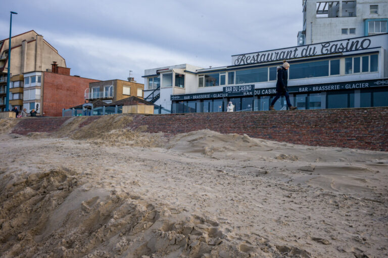 France, Bray Dunes, 2023-12-27. In the context of climate change the retreat of the coast and the dunes is visible. In s
