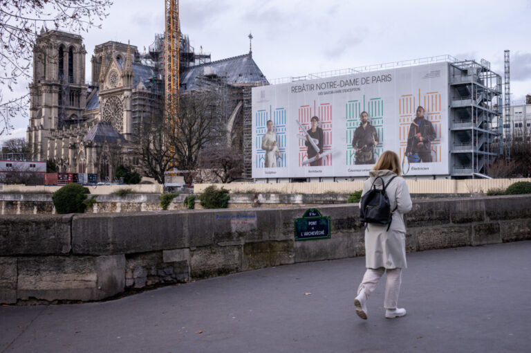 France, Paris, 2025-03-10. View of Notre-Dame Cathedral in Paris, a historic building site where restoration work is act