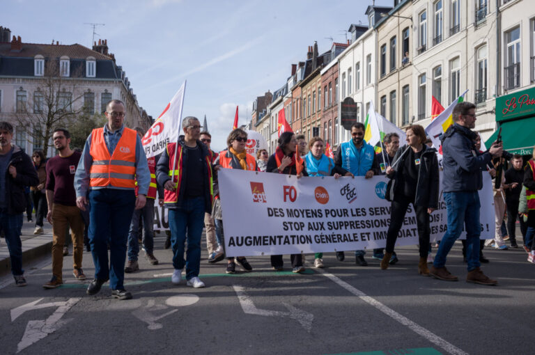 France, Lille, 2024-03-19. The CGT takes to the streets. The civil service is mobilising en masse this week to demand be