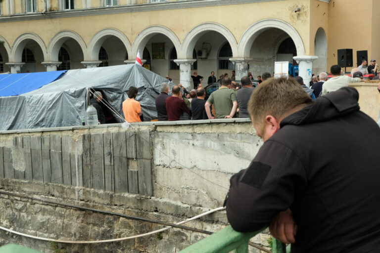Georgia, Chiatura, 2025-05-01. On labour day miners gathered in front of the city hall. They are in conflict with the co