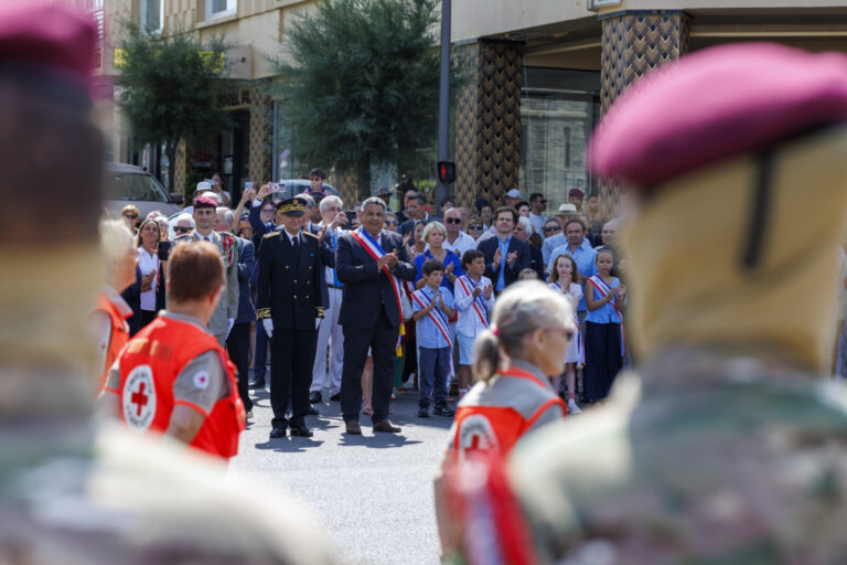 France, Biarritz, 2026-07-14. July 14th parade in Biarritz in front of Mr Blanco, mayor, and Mr Duhamel sub-prefect. Pho