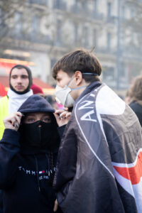 France, Paris, 2026-10-17. Protesters, including high school students, university students and yellow vests, gather arou
