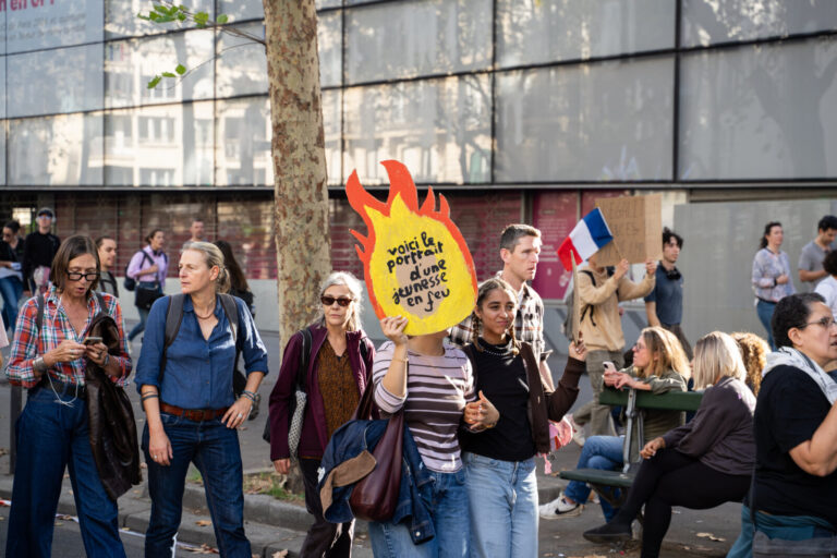 France, Paris, 2026-10-13. High school students, university students and unions march in Paris during the fifth national