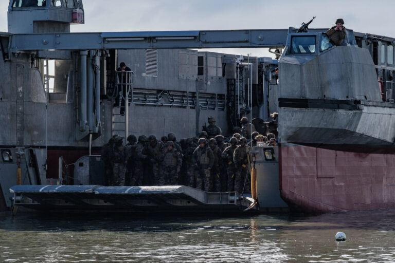 France, Morbihan, 2026-02-14. ORION training sees joint sea, air and land forces making a military landing on western fr