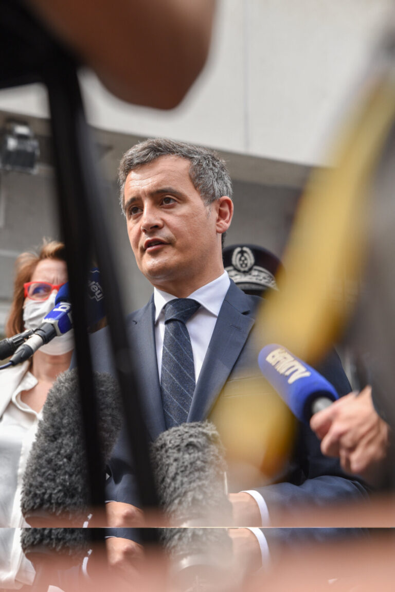France, Quimper, 2021-04-24. Gerald Darmanin, ministre de l'interieur, s'est rendu en Bretagne pour visiter un vaccinodr