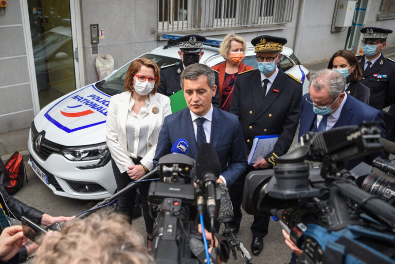France, Quimper, 2021-04-24. Gerald Darmanin, ministre de l'interieur, s'est rendu en Bretagne pour visiter un vaccinodr