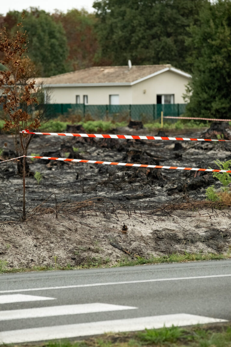France, Le Porge, 2026-09-07. France, Le Porge 07-09-2026 - Vue de la zone concernee par le perimetre de securite pyrote