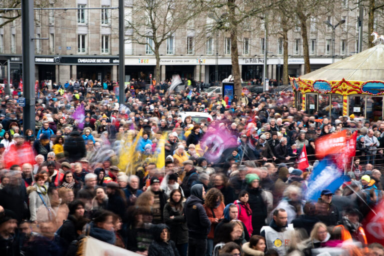 France, Brest, 2023-03-07. Foule de manifestants a Brest lors de la manifestation du 07 mars 2023 contre la reforme des 