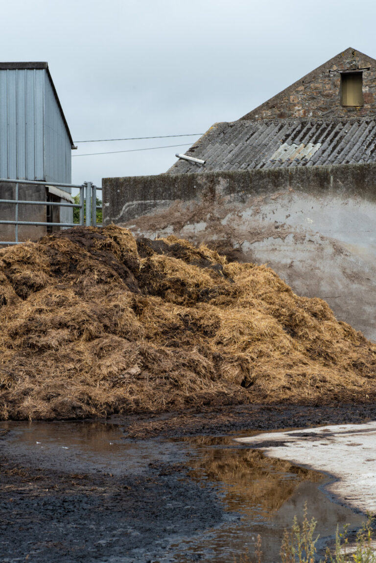 France, 2023-04-12. France, 2023-04-12. Un tas de fumier et de lisier a l'arriere d'une exploitation agricole du Finiste