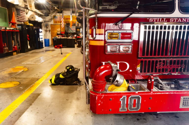 USA, New York, 2024-12-01. A photograph taken inside a New York City fire station near the World Trade Center, showcasin