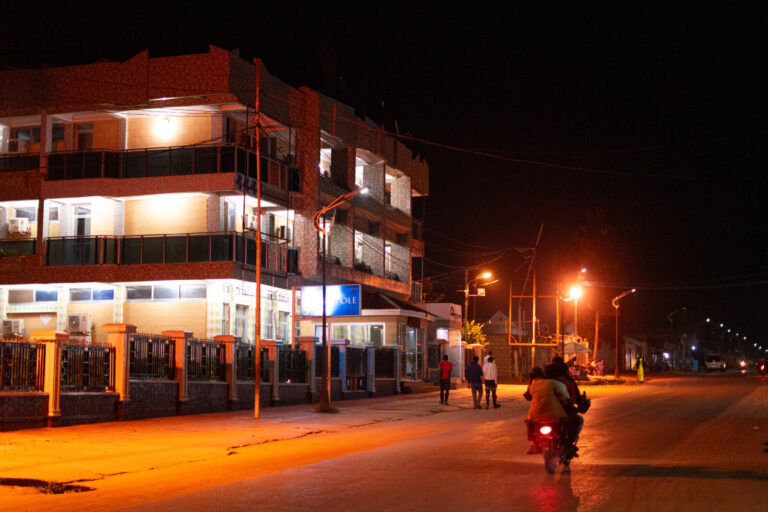 Democratic Republic of Congo, Mbujimayi, 2024-10-31. Night view of streets lit by a few functioning public lights. Once 