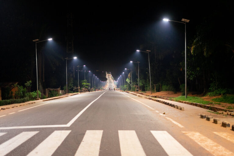 Democratic Republic of Congo, Mbujimayi, 2024-10-31. Night view of a newly rehabilitated road in Mbujimayi. After decade