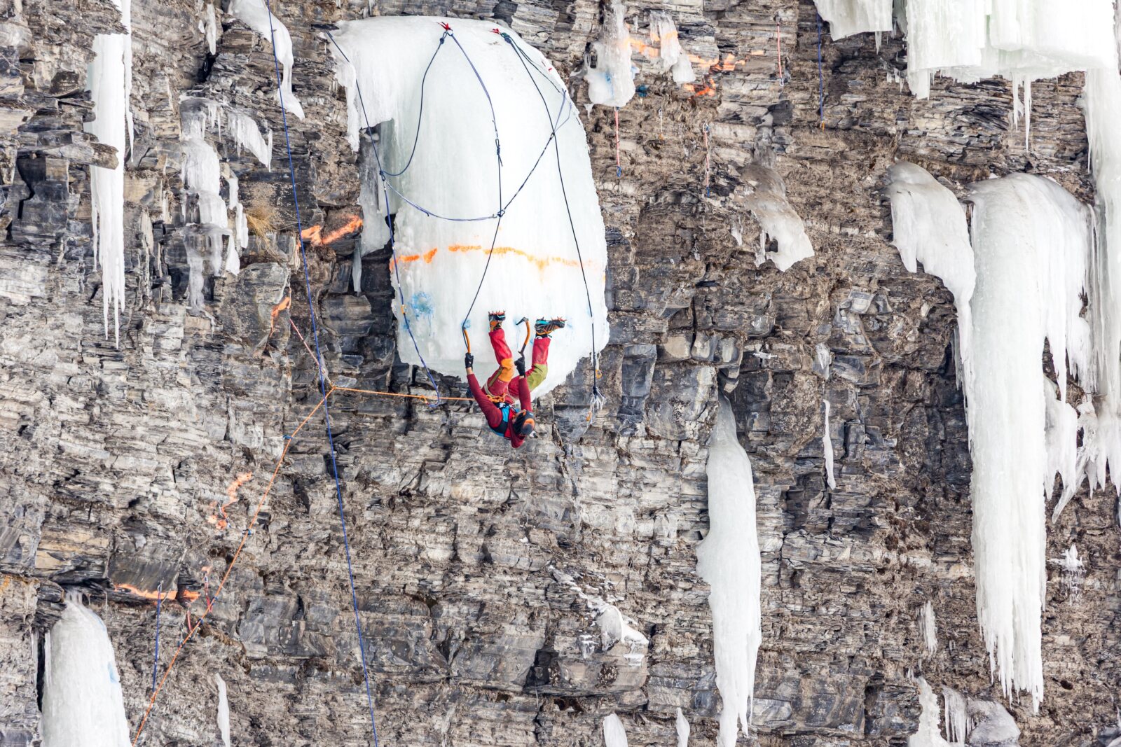 Canada, Pont-Rouge, 2025-02-22. A climber navigates a particularly technical section during the difficulty competition a