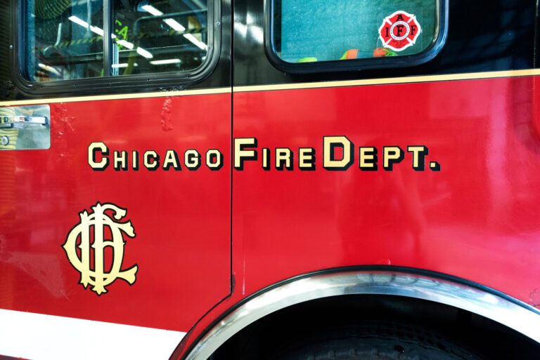 Etats Unis d'Amerique, Chicago, 2018-10-09. 09/10/2018 Chicago, Illinois, USA : Vue partielle d'un camion de pompier ave
