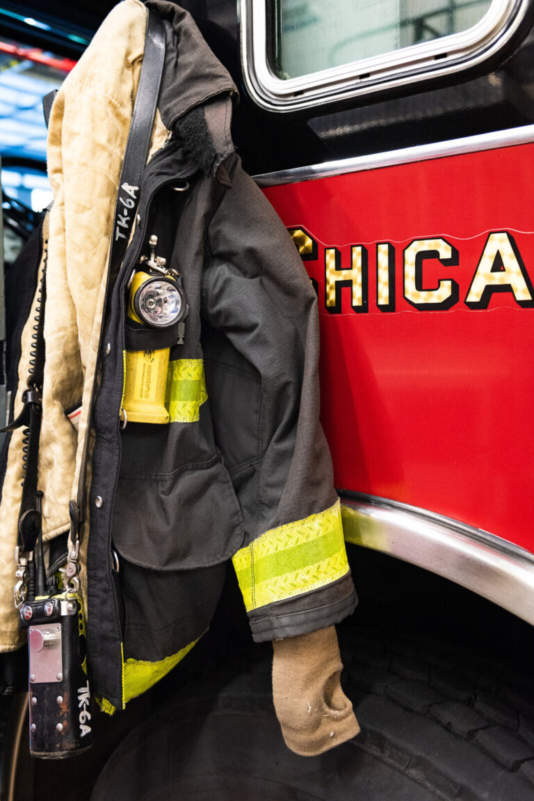 Etats Unis d'Amerique, Chicago, 2018-10-09. 09/10/2018 Chicago, Illinois, USA : Un equipement contre le feu accroche a u