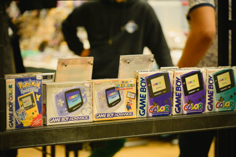 France, Digoin, 2025-09-14. Game Boy games in their boxes, on a stand at the first Digoin Geek Universe convention. Phot
