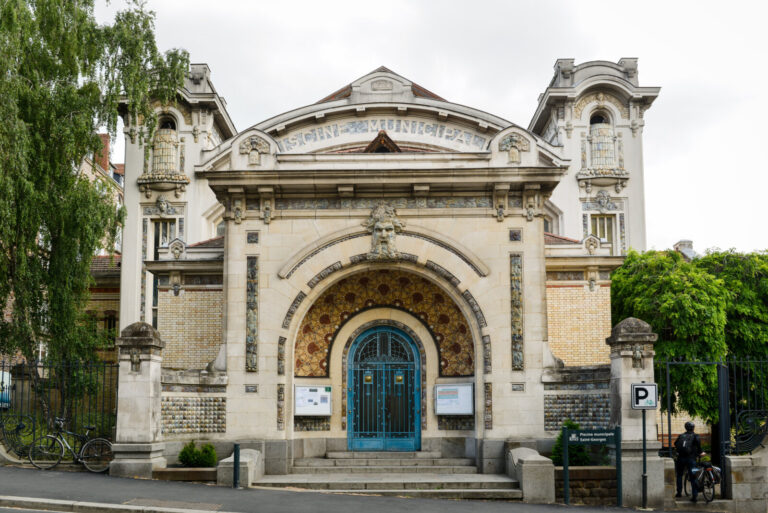 France, Rennes, 2022-05-14. The art deco style Saint-Georges swimming pool is decorated with mosaics by the Odorico fami
