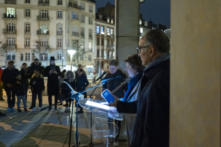 FRANCE, STRASBOURG, 2023-12-10. Speech for the Hanukkah festivities in the presence of the Chief Rabbi of Strasbourg, th