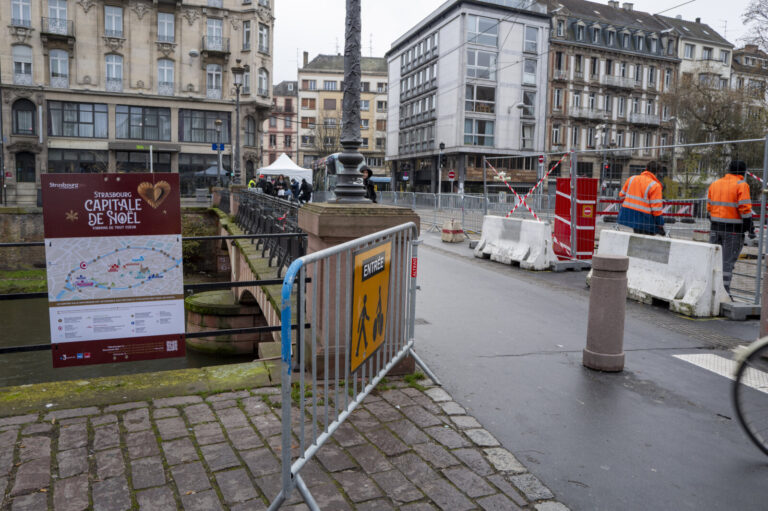 FRANCE, STRASBOURG, 2023-12-07. Reinforcement of security devices around the Strasbourg Christmas market following the a