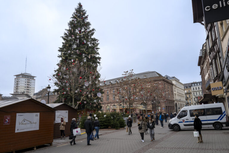 FRANCE, STRASBOURG, 2023-12-07. Reinforcement of security devices around the Strasbourg Christmas market following the a