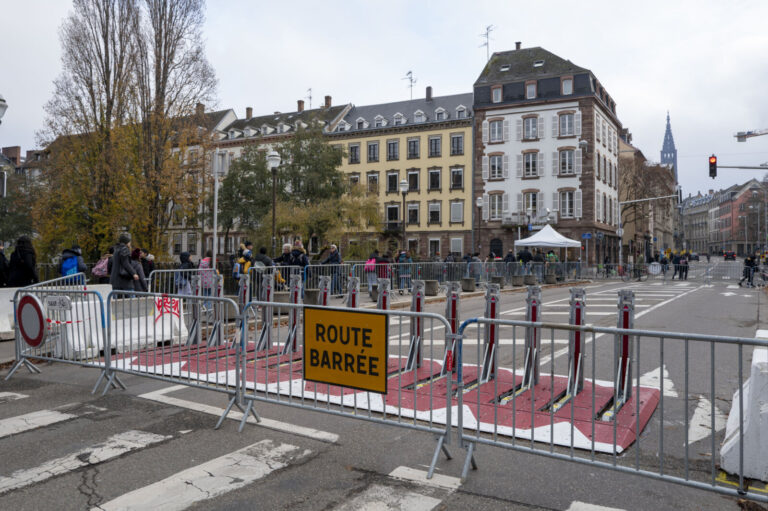 FRANCE, STRASBOURG, 2023-12-07. Reinforcement of security devices around the Strasbourg Christmas market following the a
