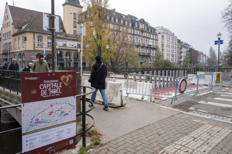 FRANCE, STRASBOURG, 2023-12-07. Reinforcement of security devices around the Strasbourg Christmas market following the a