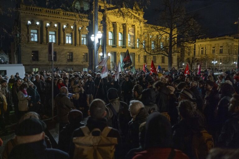 France, Strasbourg, 2023-12-21. Demonstration in front of the prefecture of Bas-Rhin in Strasbourg. Unauthorized assembl