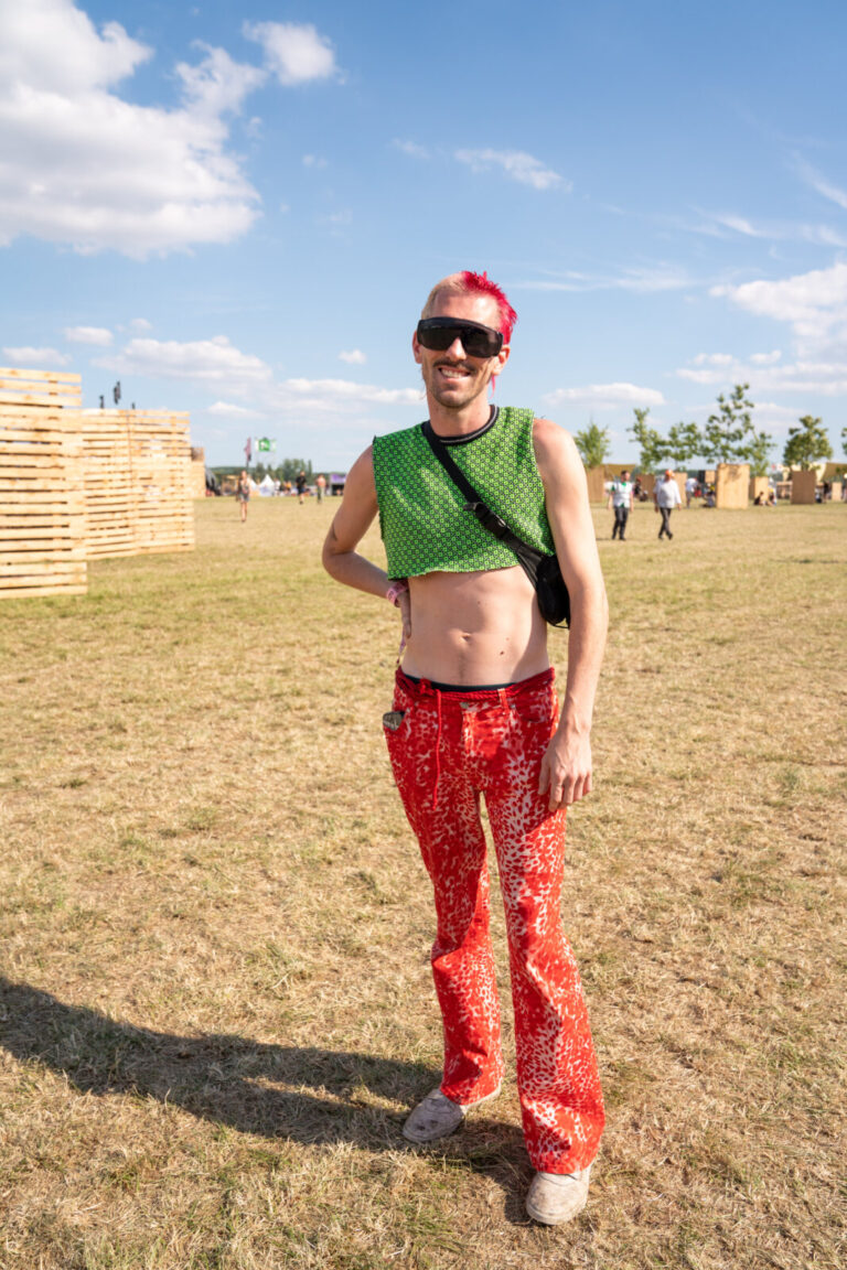 Belgium, DOUR, 2022-07-15. Texto Dallas of the Teleraptor duo poses on the site of the Dour festival.Texto Dallas du du